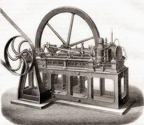 Un moteur à gaz du 19e siècle, extrait de Les Merveilles de la Science, publié c.1870